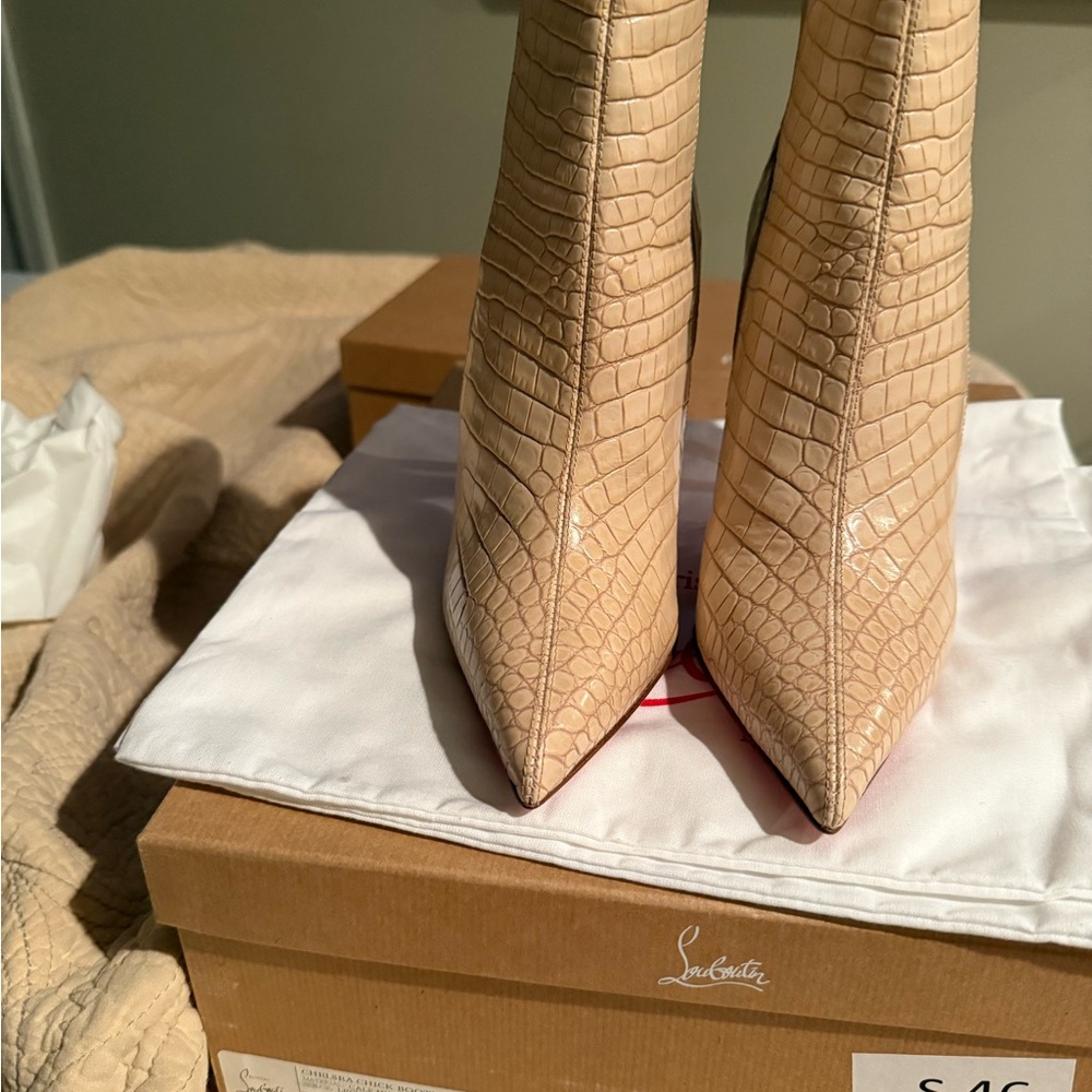 Christian Louboutin Beige Croc-Embossed Women's Shoes